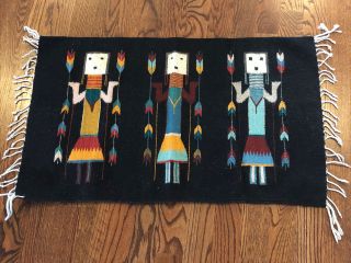 Native American Black Wool Rug Saddle Blanket 38”x23”