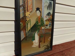 Chinese Trade Reverse Glass Painting of A Beauty 20th C.  Framed Signed on Back 3