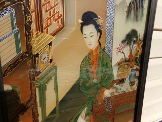 Chinese Trade Reverse Glass Painting of A Beauty 20th C.  Framed Signed on Back 6