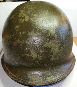 Vintage Ww Ii U.  S.  Army M1 Steel Pot Helmet Rear Seam No Liner Swivel Bale M - 1