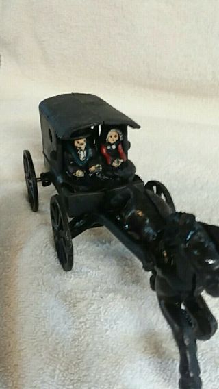 Vintage Cast Iron Metal Amish Family Horse Drawn Carriage Buggy Wagon Toy 1960
