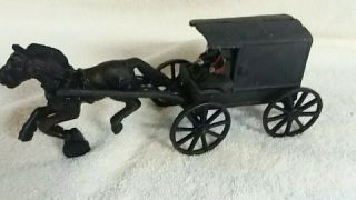 Vintage Cast Iron Metal Amish family Horse drawn carriage Buggy Wagon Toy 1960 3