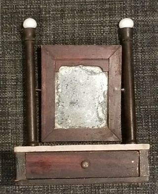 Antique Vanity Dressing Table Top Mirror Wood Glass Dollhouse Miniature