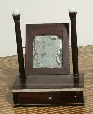 Antique Vanity Dressing Table Top Mirror Wood Glass Dollhouse Miniature 3