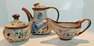 Ken Edwards Ke Stoneware Pottery Tea Set Tonala Mexico Mexican Folk Art Birds