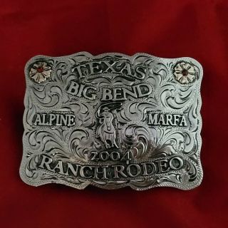 Rodeo Trophy Buckle☆2004☆alpine,  Marfa Texas Calf Roping Champion Vintage 881