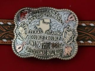 ☆rodeo Trophy Buckle ☆texas Oklahoma Bullnanza Invitational Champion Vintage 624