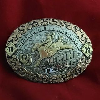 Rodeo Trophy Buckle☆1979☆alpine Texas Bronc Riding Champion Vintage 620