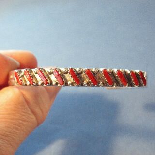 Vintage Zuni Sterling Silver & Coral Cuff Bracelet,  Signed A L P - - Med.  Size