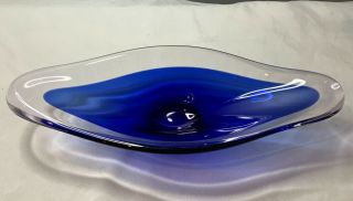 Vintage 1960s Murano Blue Sommerso Art Glass Boat Bowl Dish Mid Century Retro