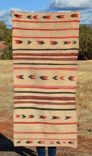 Old Navajo Indian Double Saddle Blanket Rug - Stripes - Chevrons - 56 " X 27 "