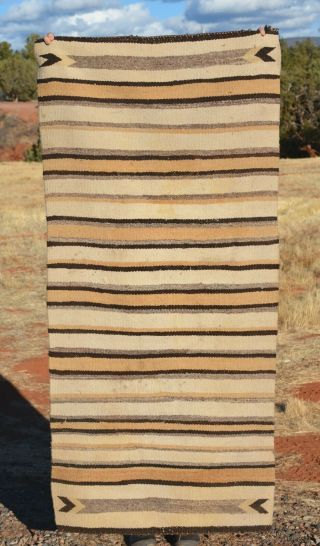 Old Navajo Indian Striped Double Saddle Blanket - Tans Browns Handspun - 63 X 29
