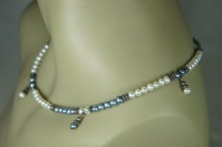 Vintage Sterling Silver,  Natural Black & White Pearl Necklace Elegant