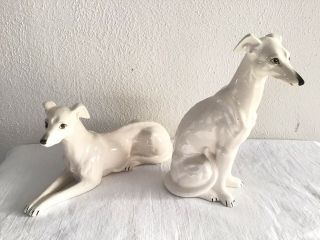 Vintage Porcelain Greyhound Dogs Figurine Set Of 2 Hand Painted - Tilso