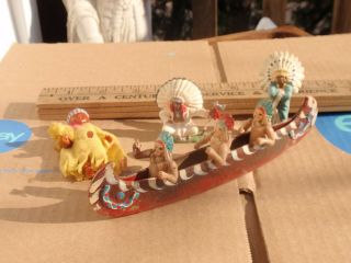 Vintage Little Toys Native American Indians And Canoe