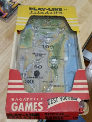 Vintage 1950s Marx Toys Play - Line Bagatelle Games Army Grounds Pinball 25 " X 13 "