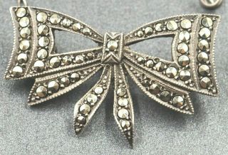 Vintage Legas Marcasite Bow Womens Brooch Sterling Silver Fine Jewelry