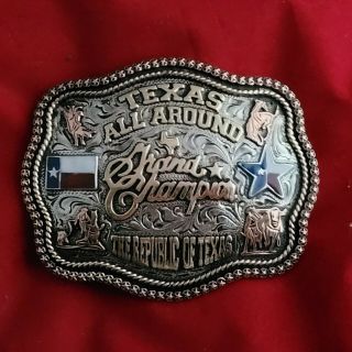 Rodeo Trophy Buckle ☆☆ Republic Of Texas ☆ Grand Champion ☆ Vintage 692