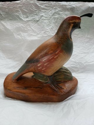 Rd Lewis Hand Carved And Signed California Quail Male - 1983