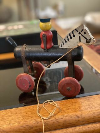 Tinker Toy Pony 1920’s Tinker Toys has Rider/Jockey Horse Pull Toy wood metal 3