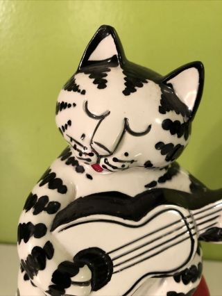 HTF Vtg Sigma Cookie Jar Black And White Kliban Cat On Stool Playing Guitar,  10” 2