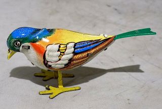 Vintage Tinplate & Plastic Clockwork Pecking Bird,  G.  Kohler,  Germany.  Ex.