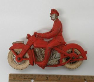 Vintage Auburn Rubber Co Toy Police Motorcycle Red W/white Tires 6 " Long Yz5589