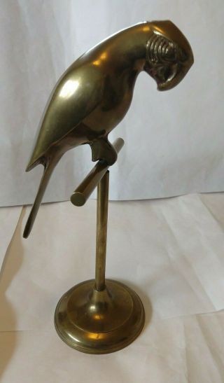 Vintage Brass Parrot Parakeet Bird Perched On Stand Sculpture Figure 11 " H