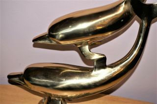 Vintage Large Brass Dolphin Statue Figurine Sculpture Nautical Sea Decor 17 