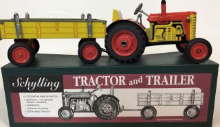 Schylling Tin Toys Wind Up Tractor And Trailer
