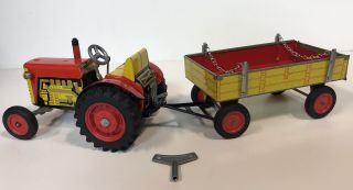 schylling tin toys Wind up tractor and trailer 3