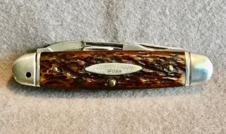 Buster Brown Shoes Scout / Camping Knife 4 Folding Blades Bovine Bone Handle