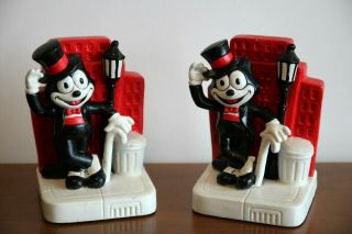 Vintage C.  1987 Felix The Cat Comic Book Character Bookends By Enesco