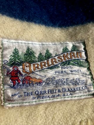 Vtg Orrlaskan Wool Blanket Three Striped USA Made Queen Size 1950’s Good Cond 2