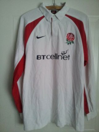 England Rugby Union Shirt Vintage 2001/2002 Home Jersey Top Nike Long Sleeves