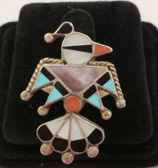 Vintage Native American Zuni Sterling Silver Inlay Thunderbird Ring