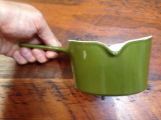Vtg Copco Michael Lax Denmark Avocado Green Enamel Cast Iron Small Sauce Pan Pot