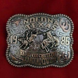 Rodeo Trophy Buckle☆1986☆nocona Texas Red River All Around Champion Vintage 864