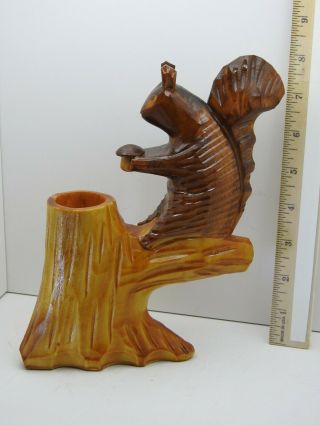 Ukrainian Hand Carved Wooden Squirrel Figurine On Tree Stump 8 " Tall Vintage