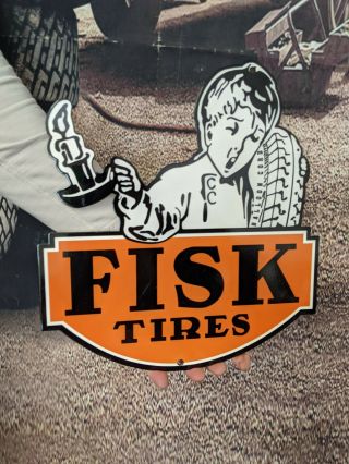 Vintage Old Fisk Tires Dealership Very Heavy Metal Porcelain Sign Gas & Oil