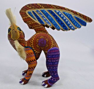 Large Oaxacan Alebrije,  Colorful Wood Carving,  Signed Mexican Folk Art Sculpture