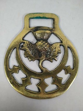 Horse Harness Solid Brass Medallion Bridle Ornament Thistle Vintage England