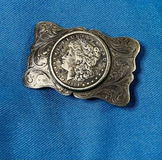 The Westerner Reno 1881 Morgan O Dollar Coin Sterling Belt Buckle 54.  G