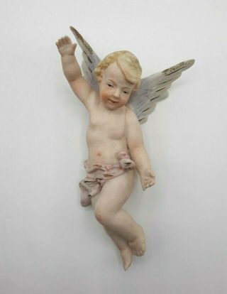 Vintage German Bisque Porcelain Cupid Cherub Wall Hanging Figurine