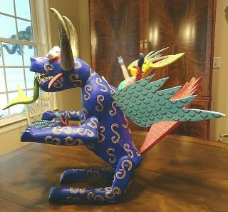 Alebrije Oaxacan Folk Art Mexico 26 " Wingspan Dragon Hand Painted Wood Carving
