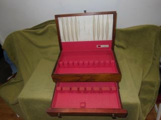 Vintage Flatware Silverware Anti - Tarnish Wood Wooden Storage Box Chest w/Drawer 2