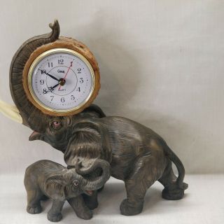 Elephant Mother With Baby Figurine Resin 10.  5 " Inch High Crosa Clock