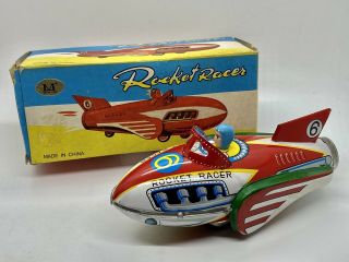 Vintage Tin Toy Rocket Racer 6 Friction With Siren Mf 735 W/ Box B12