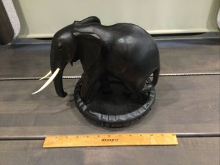 Vintage Hand Carved Wooden Elephant Figurine 12 " X 8.  5 " From Kenya/separate Base