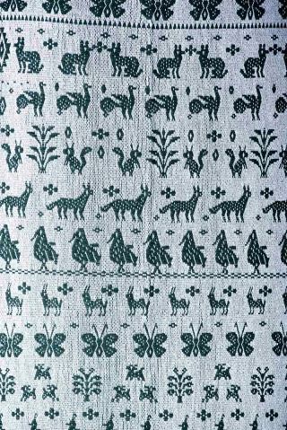 Huave Indigenous Textile Green & White Brocade Backstrap Loomed From Oaxaca.